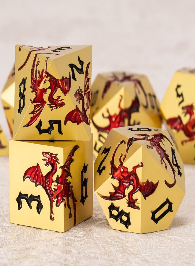 مجموعة نرد معدنية بتصميم تنين لألعاب تقمص الأدوار Dungeons and Dragons، نرد متعدد الأوجه بتصميم تنين، مجموعة من 7 قطع مع علبة هدايا - Image 4